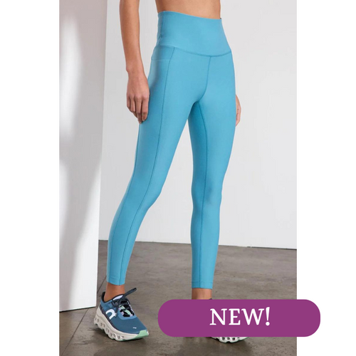 Blue athletic legging, front view