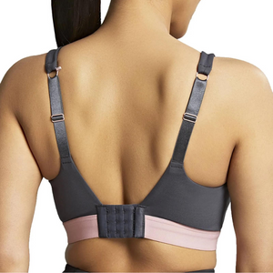 Panache Ultra Perform Underwire Sports bra Hook and eye back closure grey and pink ban
