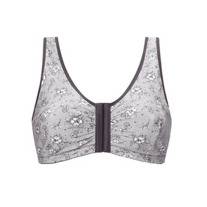 Amoena front close mastectomy comfort bra grey with floral print 