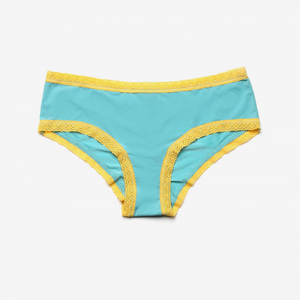 Blush Micro Lace Trim Hipster blue with yellow trim
