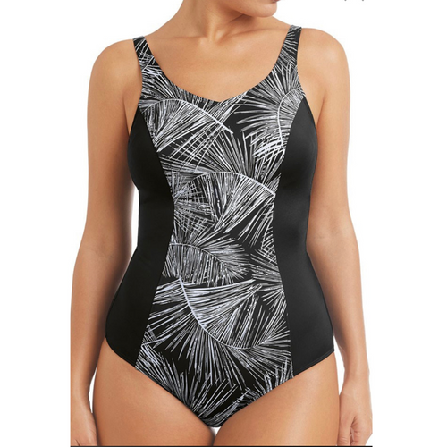 Black and silver full bodice swimsuit, front view