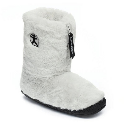 Bedroom Athletics Monroe faux fur slipper with hard sole, light grey 