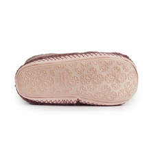 Load image into Gallery viewer, Bedroom Athletics Monroe faux fur slipper with hard sole, soft pink, bottom sole view
