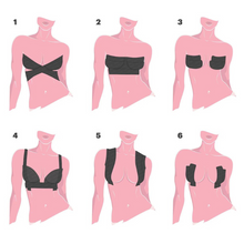 Load image into Gallery viewer, Booby Tape breast tape showing different ways to apply to breasts 
