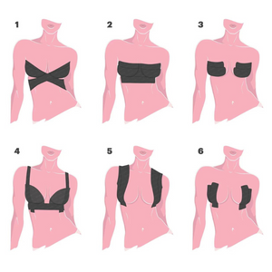 Booby Tape breast tape showing different ways to apply to breasts 