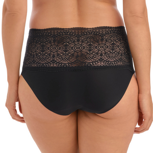 Invisible stretch brief with smoothing lace band, in black, back view