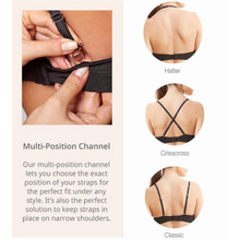 Load image into Gallery viewer, Montelle Wire Free TShirt Bra Soft molded foam cups crisscross or halter multipurpose
