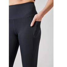 Load image into Gallery viewer, Black high rise legging, front view showing pocket
