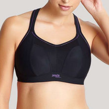Load image into Gallery viewer, Panache Non Wired Sports Bra Non Wired black with small purple lining 

