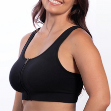 Load image into Gallery viewer, PrairieWear zipper front post surgical compression support bra, black
