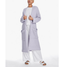 Load image into Gallery viewer, Knitted long cardigan with pockets in lilac, front view
