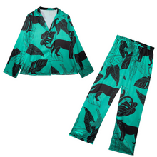 Load image into Gallery viewer, Wolf &amp; Whistle Green Panther Print Satin Pyjama Set

