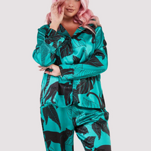 Load image into Gallery viewer, Wolf &amp; Whistle Green Panther Print Satin Pyjama Set
