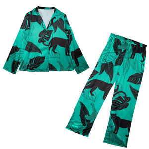 Wolf & Whistle Green Panther Print Satin Pyjama Set