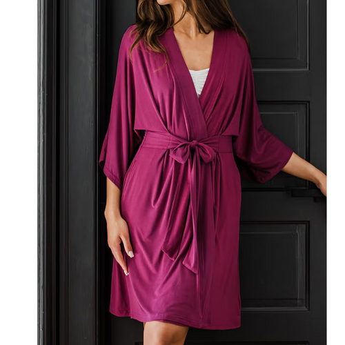 Bamboo robe with front tie in a burgundy colour