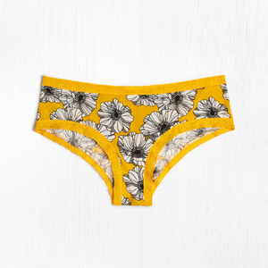 Blush Micro Lace Trim Hipster floral with yellow trim