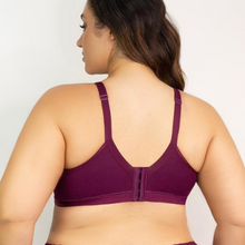 Load image into Gallery viewer, back view Curvy Couture Cotton Lux Non Wire Bralette purple 
