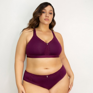 Curvy Couture Cotton Lux Non Wire Bralette purple with matching panties 