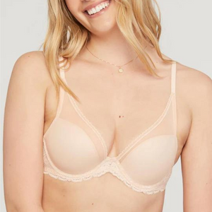 Montelle Mystique Plunge Pretty high apex cup with ultra-soft stretch mesh Plunge neckline with delicate lace trim 4-way stretch lightweight foam cup Ultra-smooth stretch lace at band pink