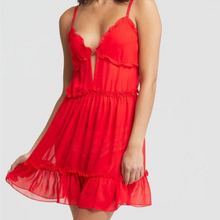 Load image into Gallery viewer, Montelle Frida Chemise V Neckline Chiffon Dotted Trim and ruffles Adjustable straps red
