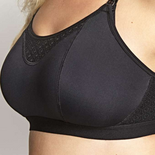 Load image into Gallery viewer, Close up of bra  Panache Katherine Nursing Bralette drop down cups for feeding black 
