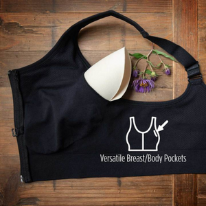 PrairieWear Hugger VIDA showing the versatile breast-body pockets